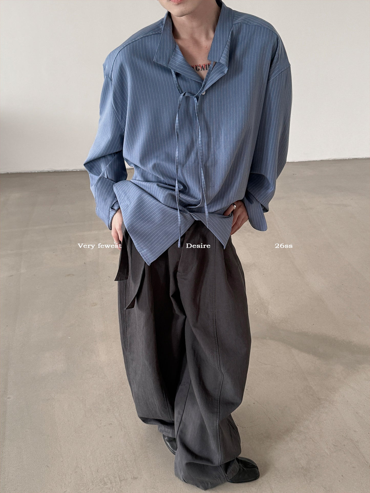 Drawstring Stand Collar Shirt