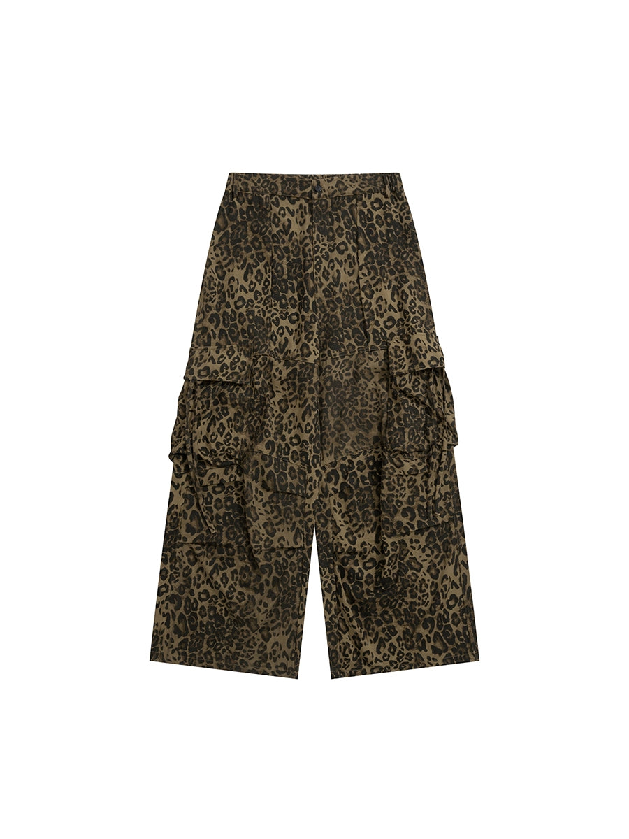 Leopard Pleated Pocket Cargo Pants