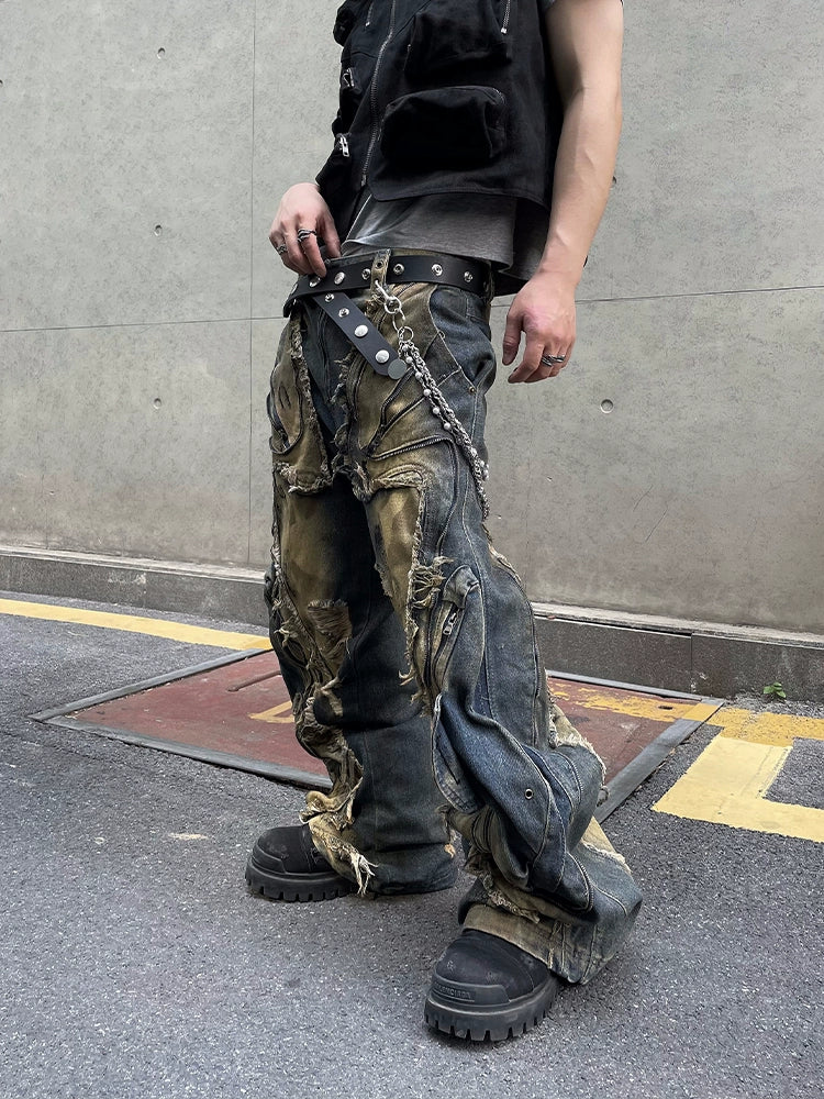 Niche Design Shaped Deconstructed Jeans