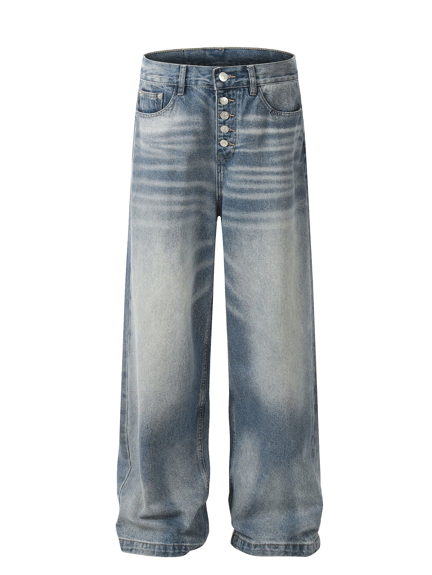Simple Washed Button Denim Pants