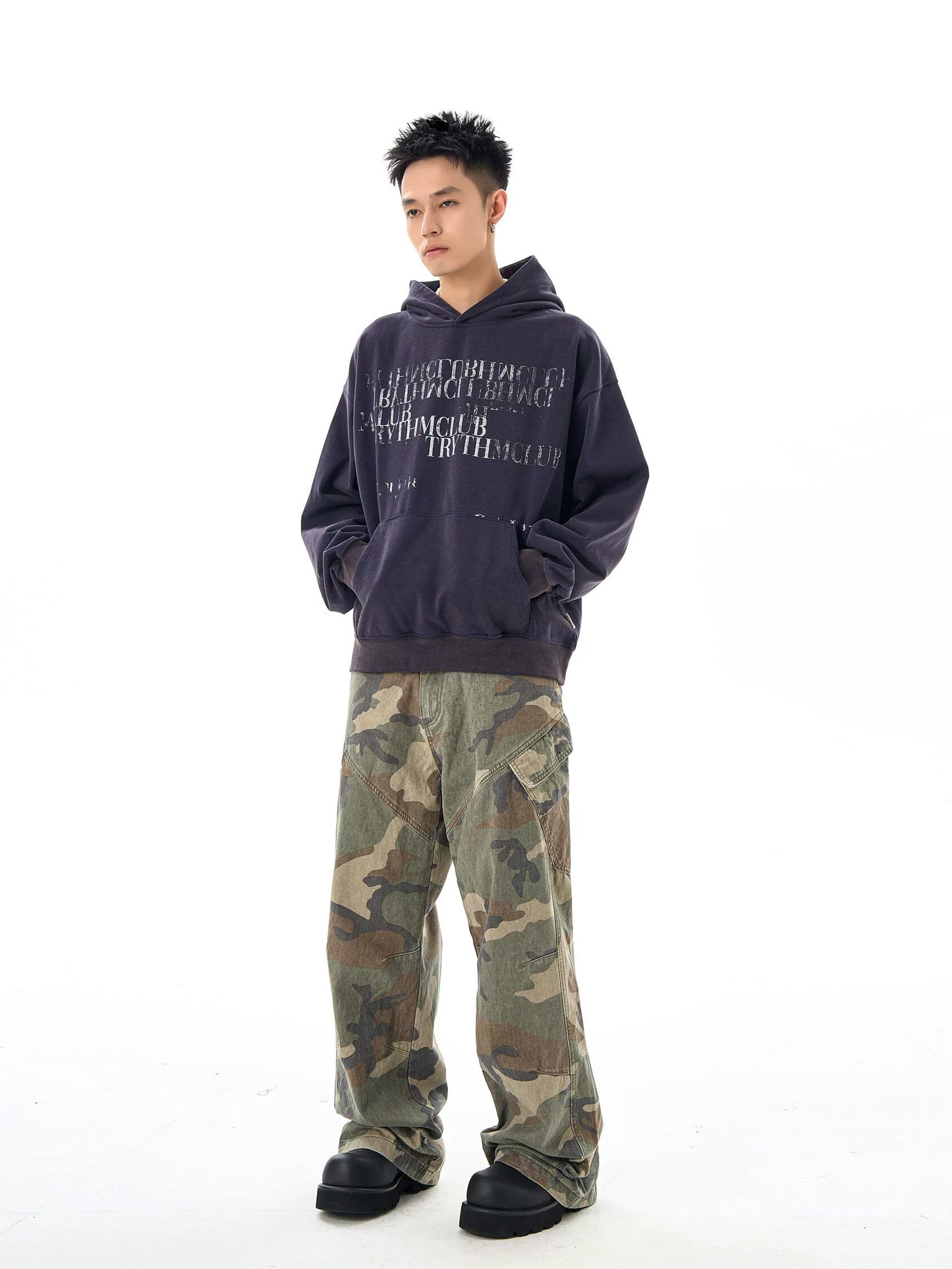 Gradient Slogan Distressed Hoodie