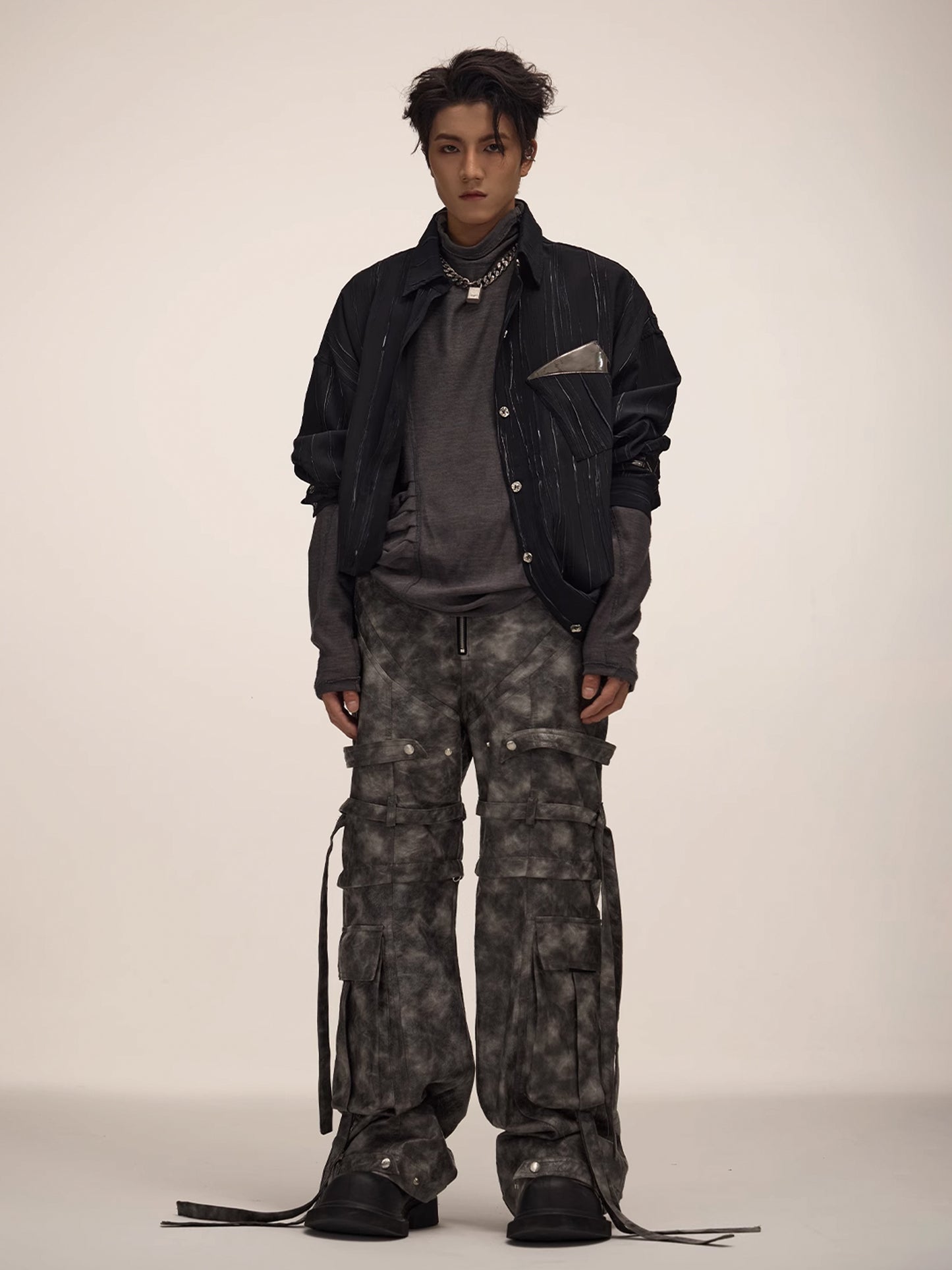 CAMOUFLAGE WORK LEATHER CARGO PANTS