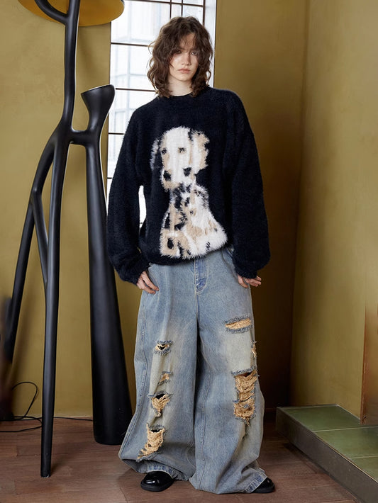 Dog Graphics Faux Mohair Knit