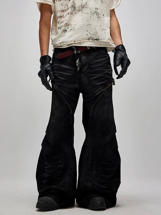 Functional Style Irregular Denim Pants