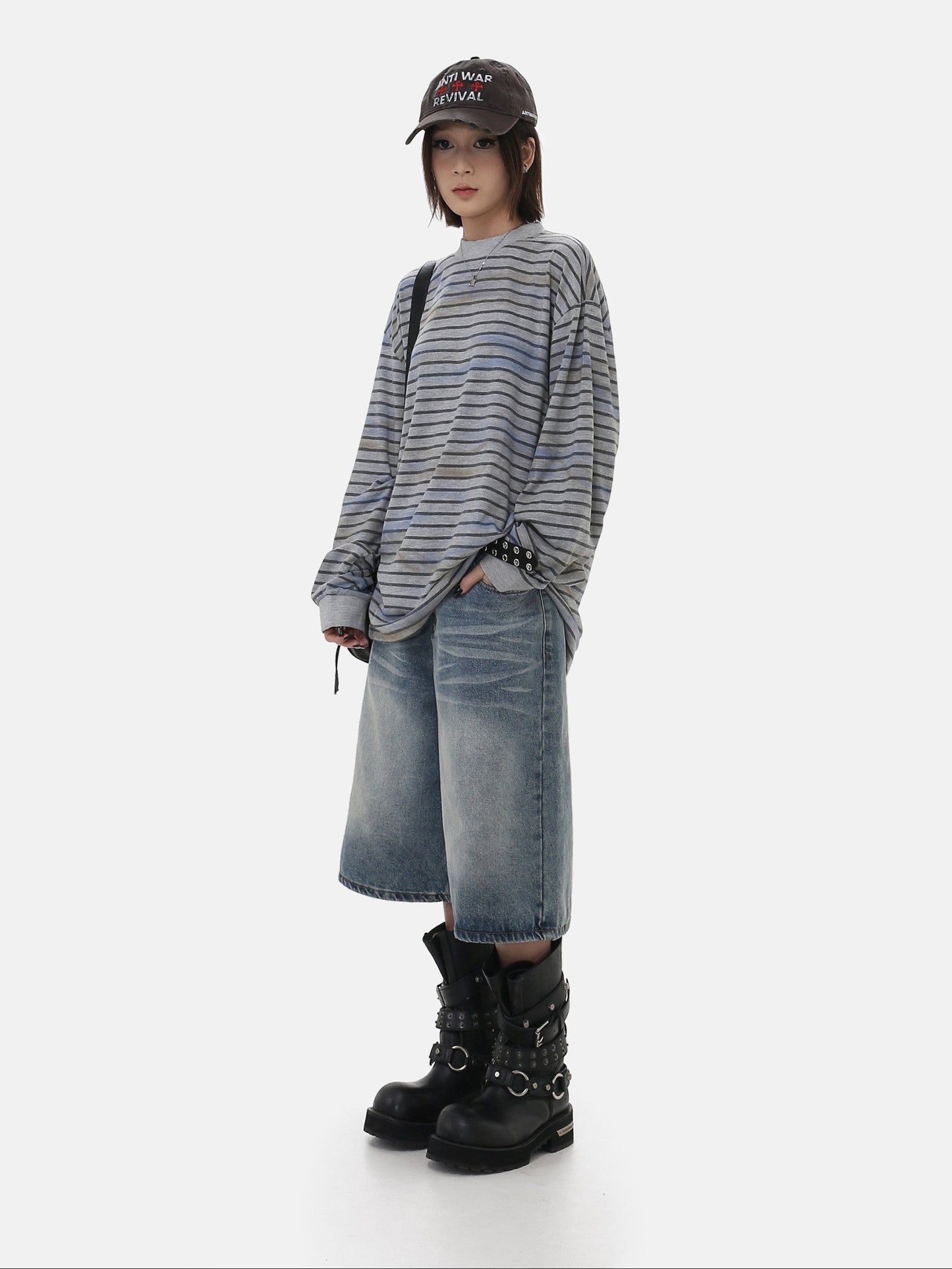 Vintage Distressed Striped Long Sleeve Tee