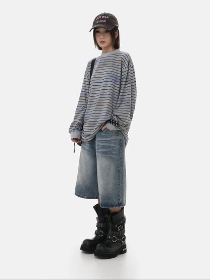 Vintage Distressed Striped Long Sleeve Tee