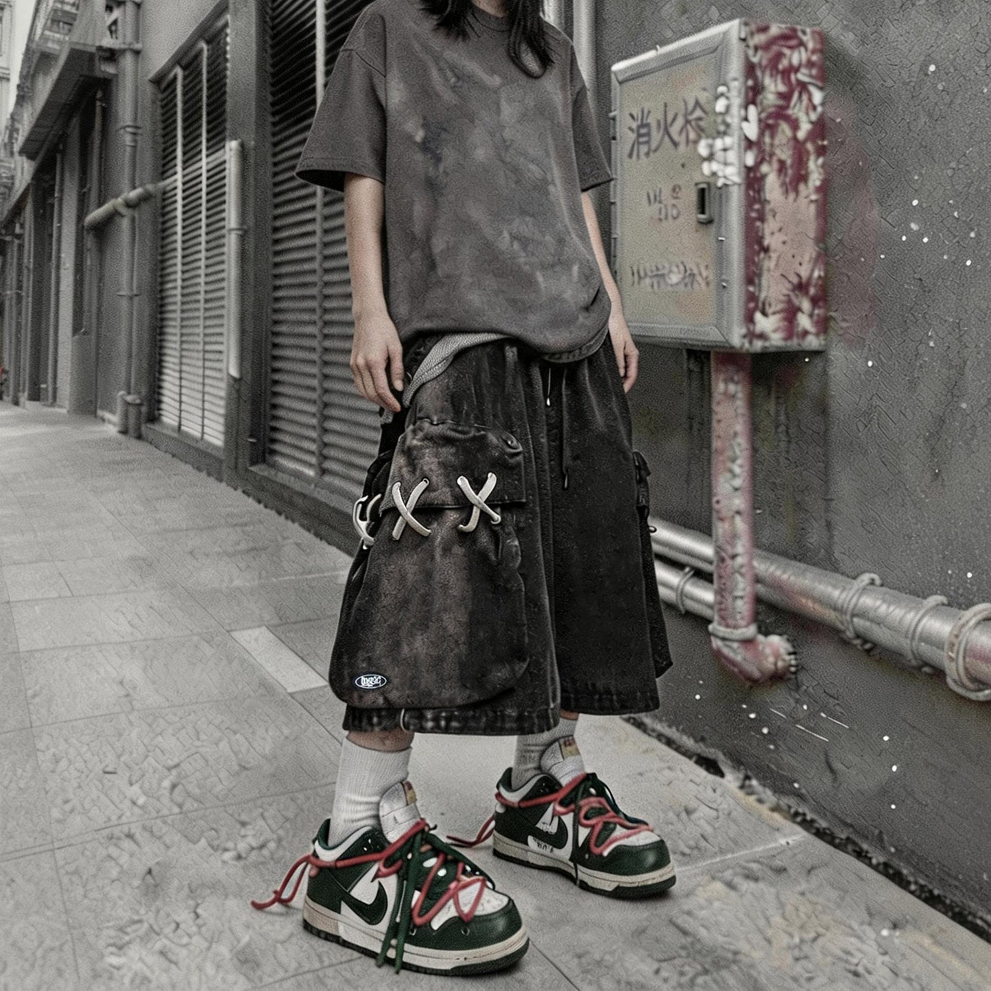 Vintage Wide-Leg Cargo Denim Shorts