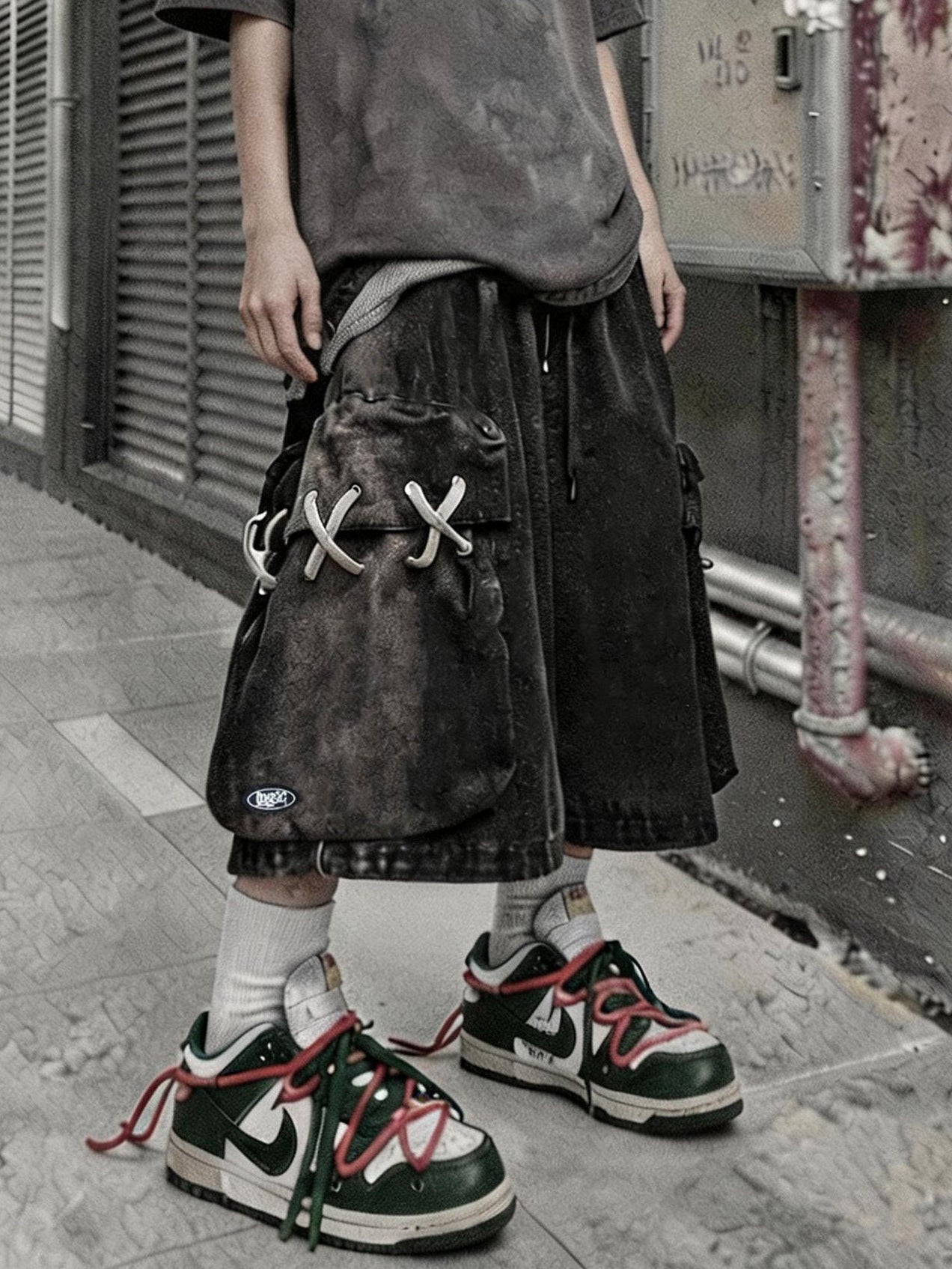 Vintage Wide-Leg Cargo Denim Shorts