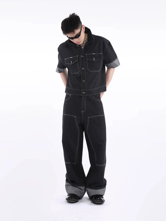 Retro Lapel Stitching Denim Jacket