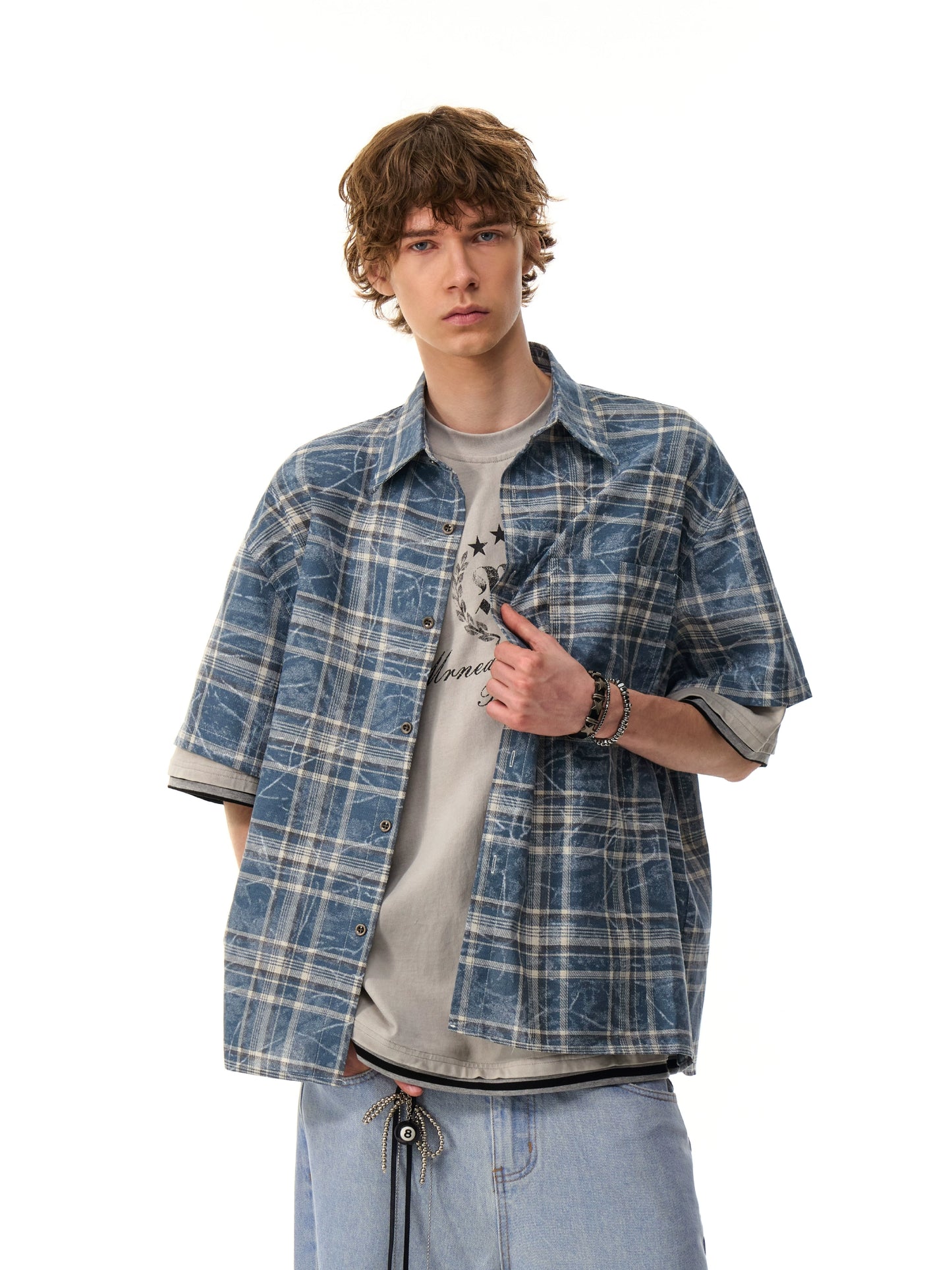 Retro Gradient Plaid Short-sleeved Shirt
