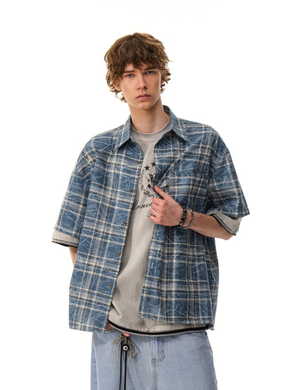 Retro Gradient Plaid Short-sleeved Shirt