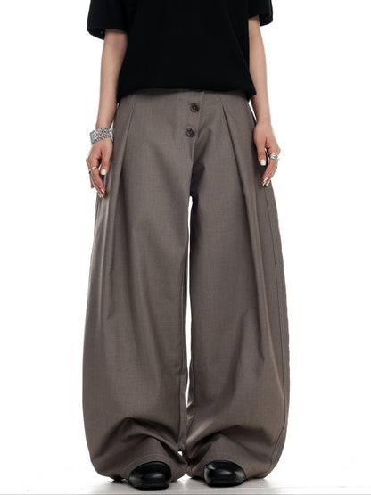 Button Detail Wide-Leg Trousers