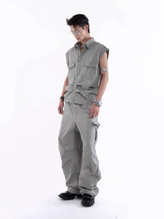 Retro Multi-pocket Pleated Pants