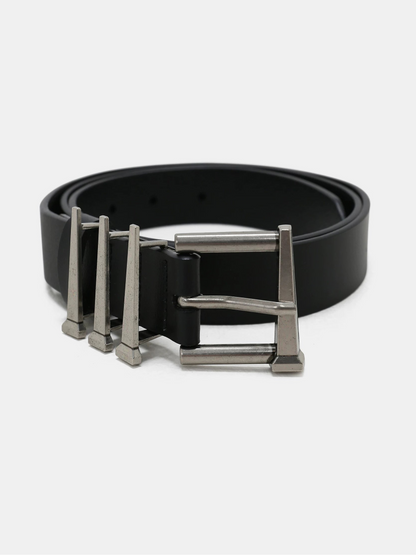 Sculptural Metal Buckle Leather Belt