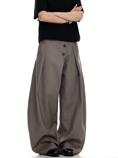 Button Detail Wide-Leg Trousers