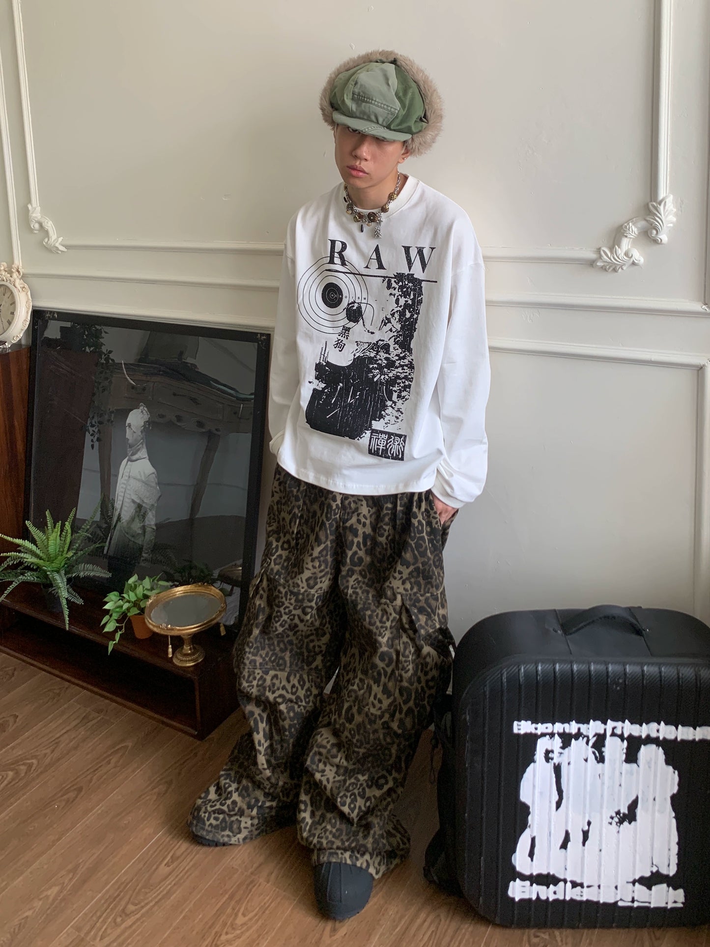 Leopard Pleated Pocket Cargo Pants