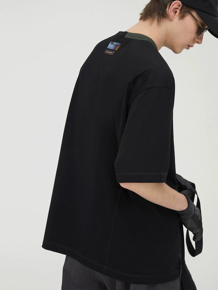Asymmetric Neck Contrast Trim Tee