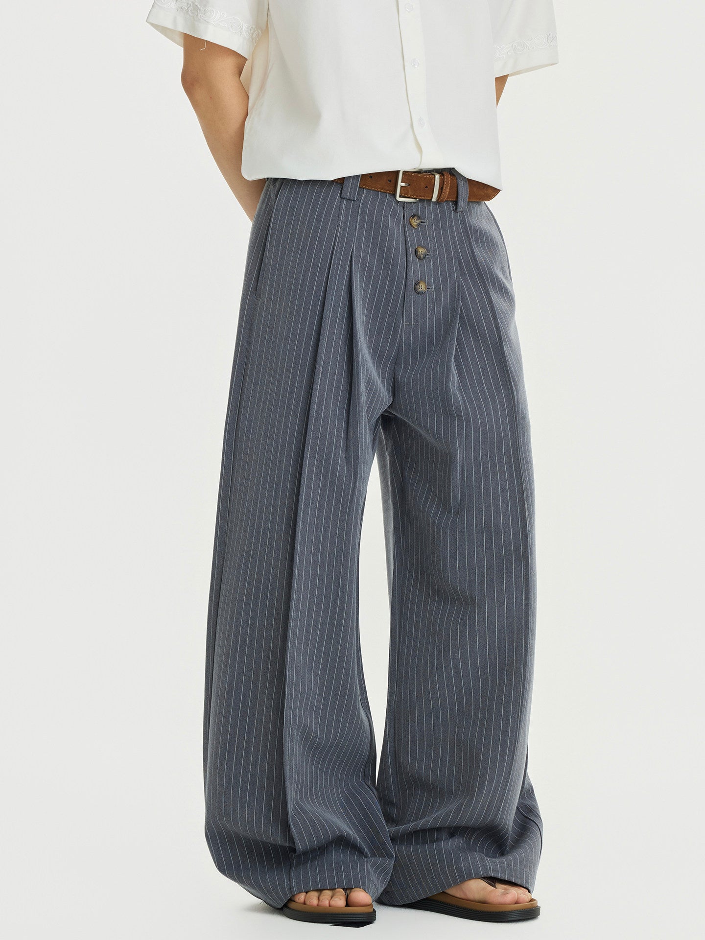 Double Pleated Wide Leg Stripe Pants