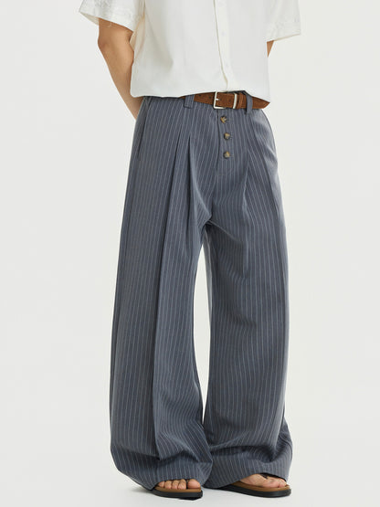 Double Pleated Wide Leg Stripe Pants
