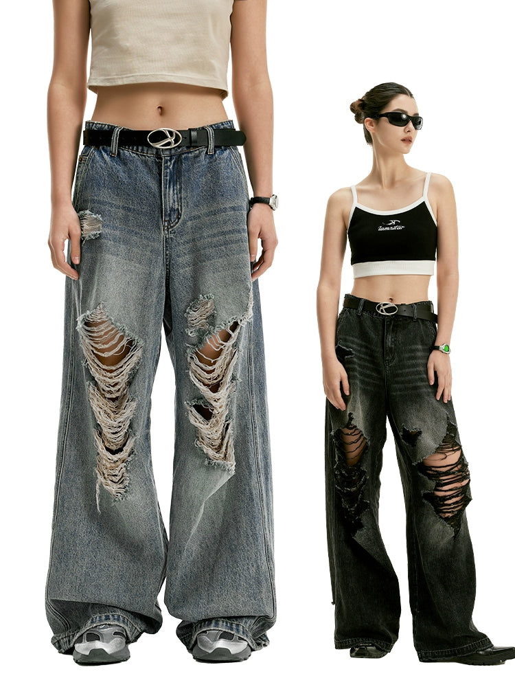 Fade Destroy Wide Denim Pants