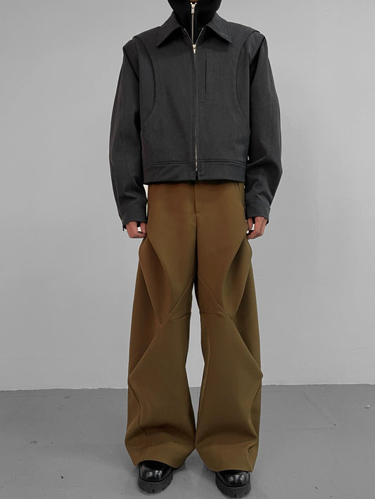 3D Pleated Overlap Wide Leg Pants