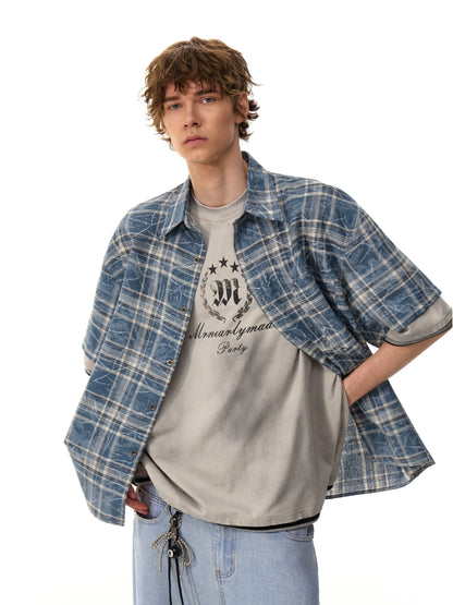 Retro Gradient Plaid Short-sleeved Shirt