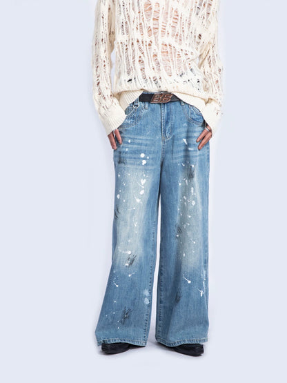 Ink-splashed Old Denim Pants
