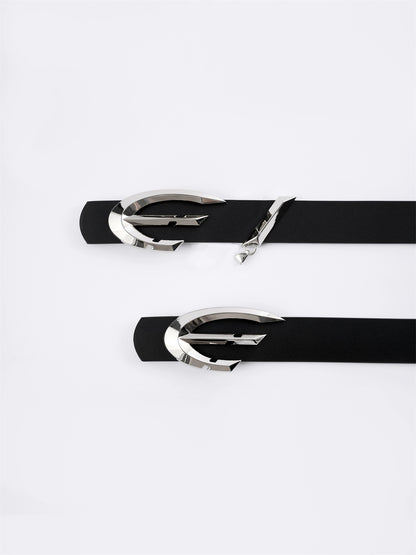 Metal Logo Buckle Leather Belt