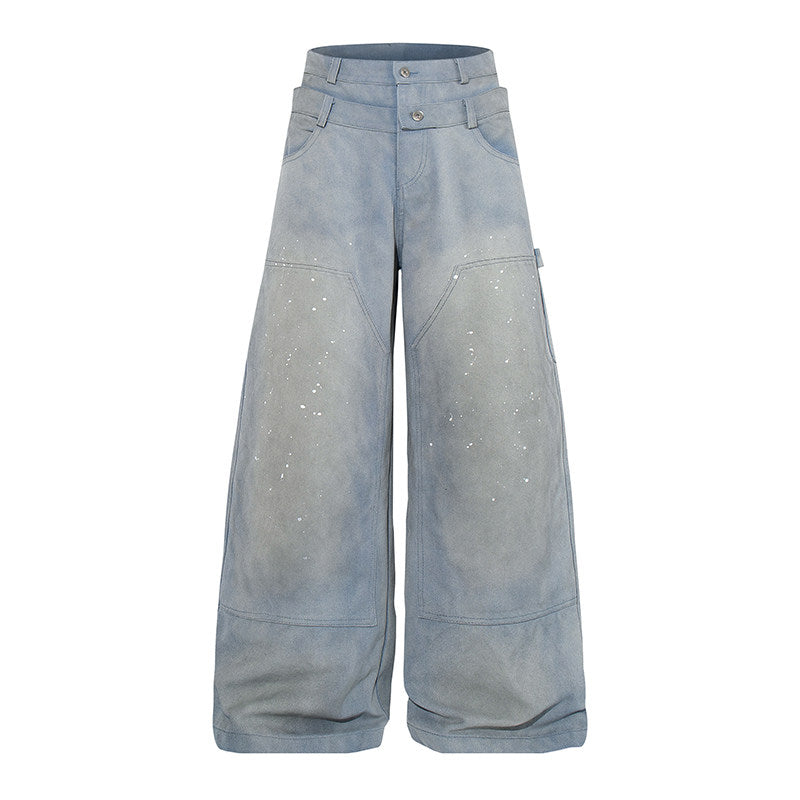 Paint Splatter Double-Waist Wide-Leg Jeans