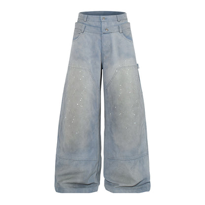 Paint Splatter Double-Waist Wide-Leg Jeans