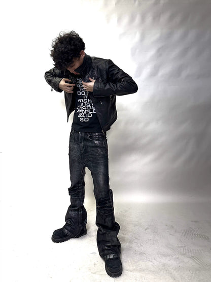 Two-tone Waxed Denim Pants