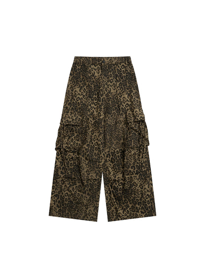 Leopard Pleated Pocket Cargo Pants