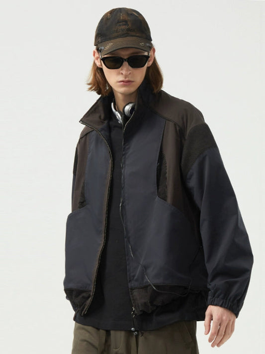 Colorblock Stand Collar Zip Jacket
