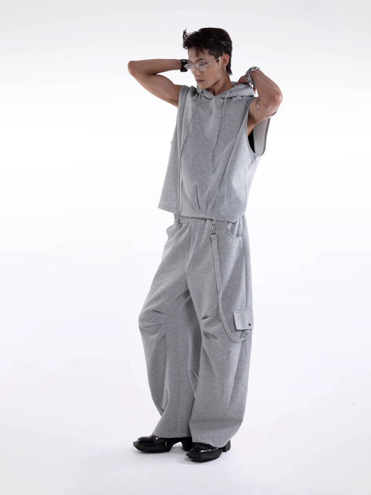 Pleated Drawcord Hooded Vest