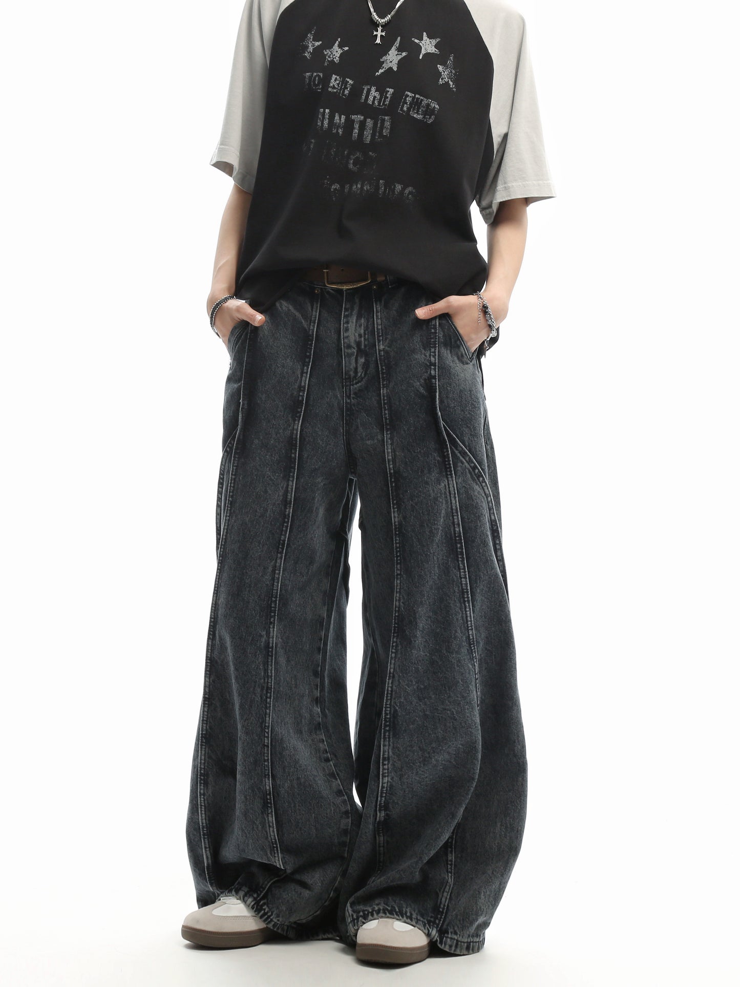 Patchwork Curved-Leg Jeans