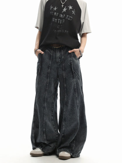 Patchwork Curved-Leg Jeans