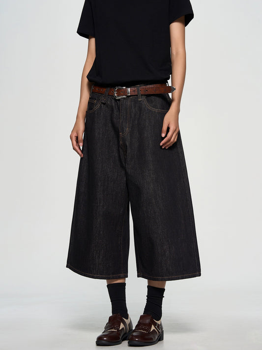 Washed Black Denim Shorts