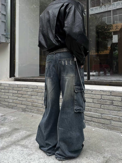 Pleats Cargo Denim Pants