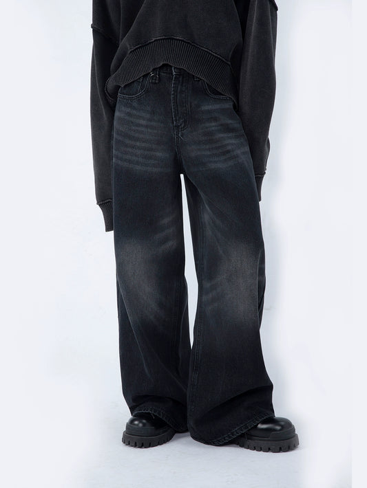 Wide Faded Black Denim Pants