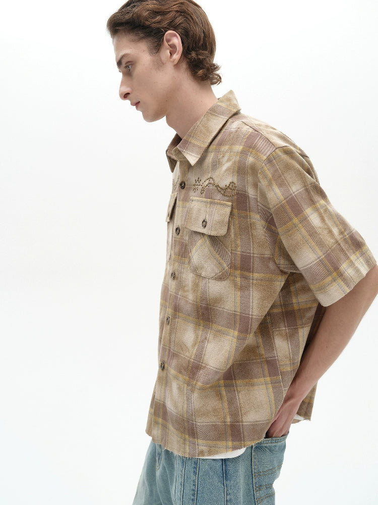 Washed Plaid Rhinestones Western Shirt
