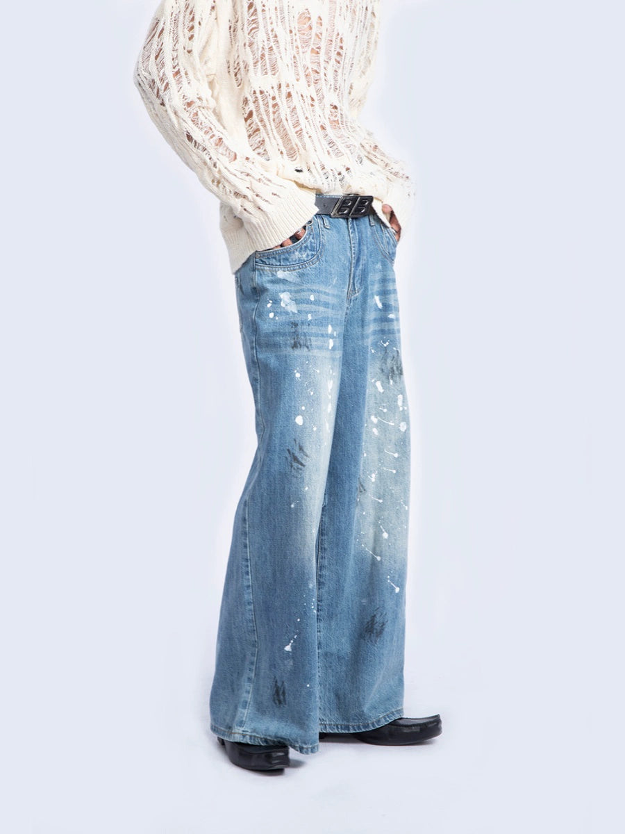 Ink-splashed Old Denim Pants