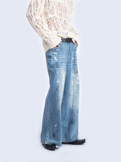 Ink-splashed Old Denim Pants
