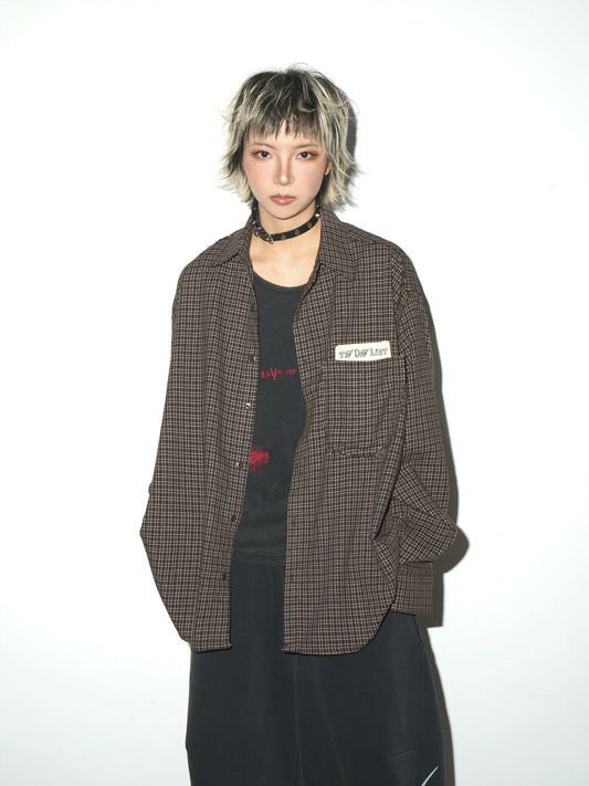 Patchwork Plaid Retro Maillard Brown Shirt