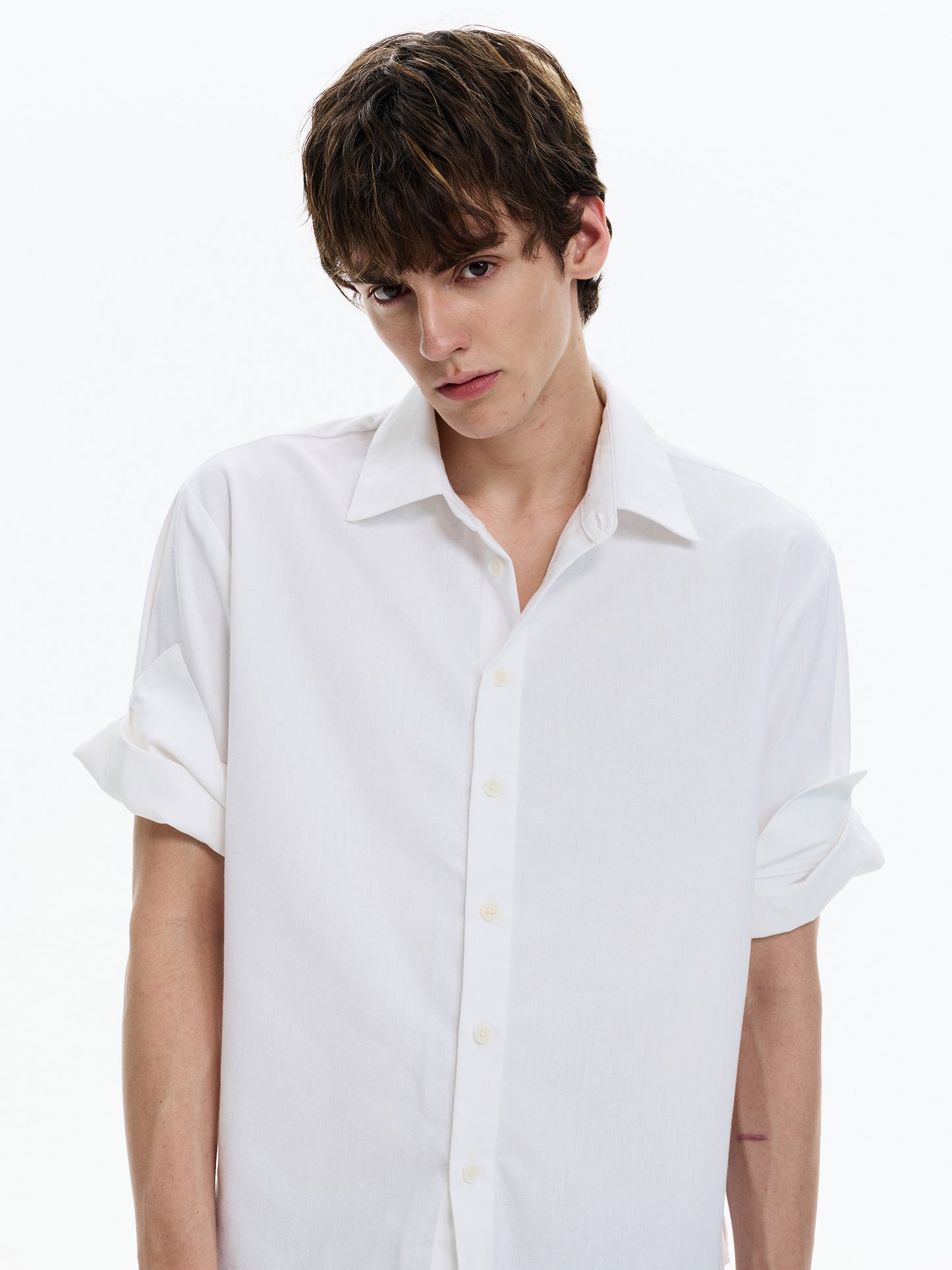 Roll-Sleeve Linen Blend Shirt