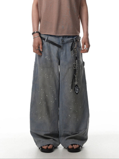 Paint Splatter Double-Waist Wide-Leg Jeans