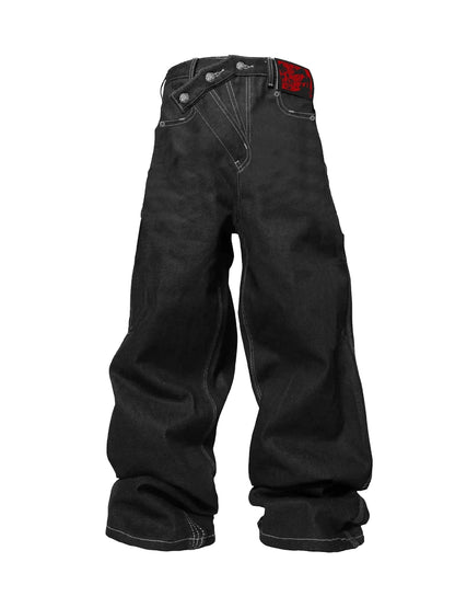 Placket Baggy Denim Pants