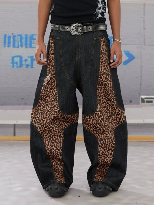 Patchwork Leopard Baggy Machete Jeans
