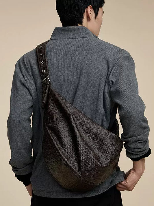 Vintage Textured Leather Adjustable Crossbody Bag