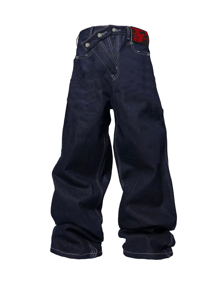 Placket Baggy Denim Pants
