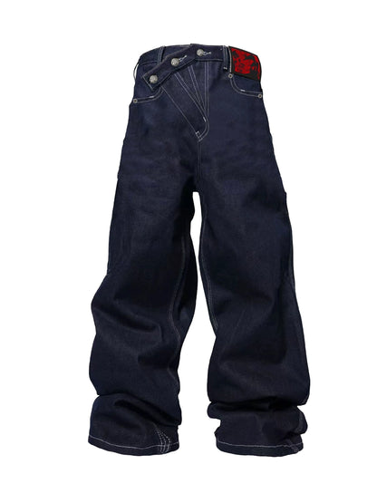 Placket Baggy Denim Pants